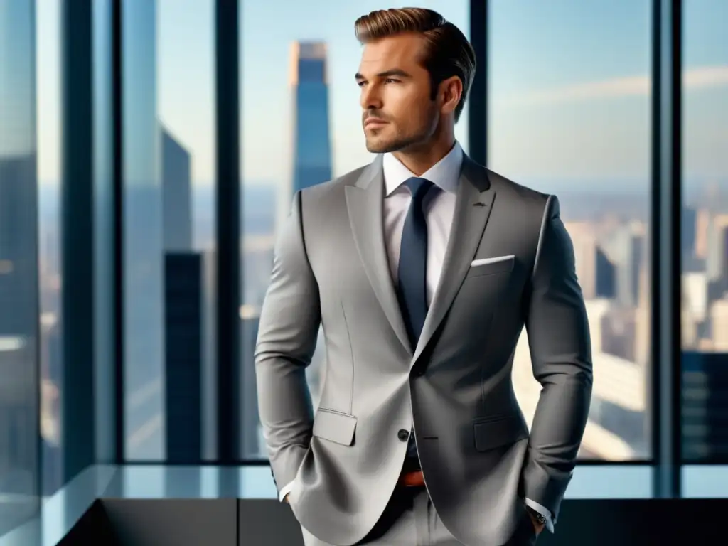 Hombre de negocios moderno y sofisticado con traje gris bien cortado - Mejores colores traje reunión corporativa