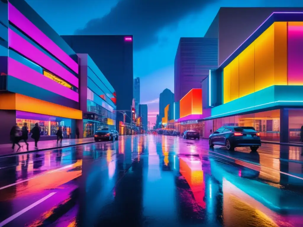 Escena urbana al atardecer: estilo creativo con colores y texturas