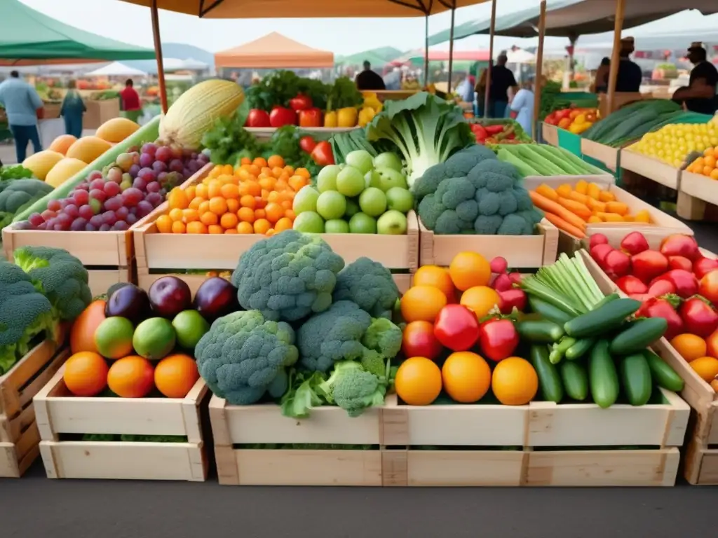 Escena de mercado con frutas y verduras saludables - Beneficios de una buena nutrición para la longevidad