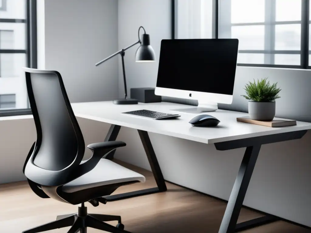 Espacio de trabajo minimalista con vista panorámica y técnicas de relajación para hombres modernos