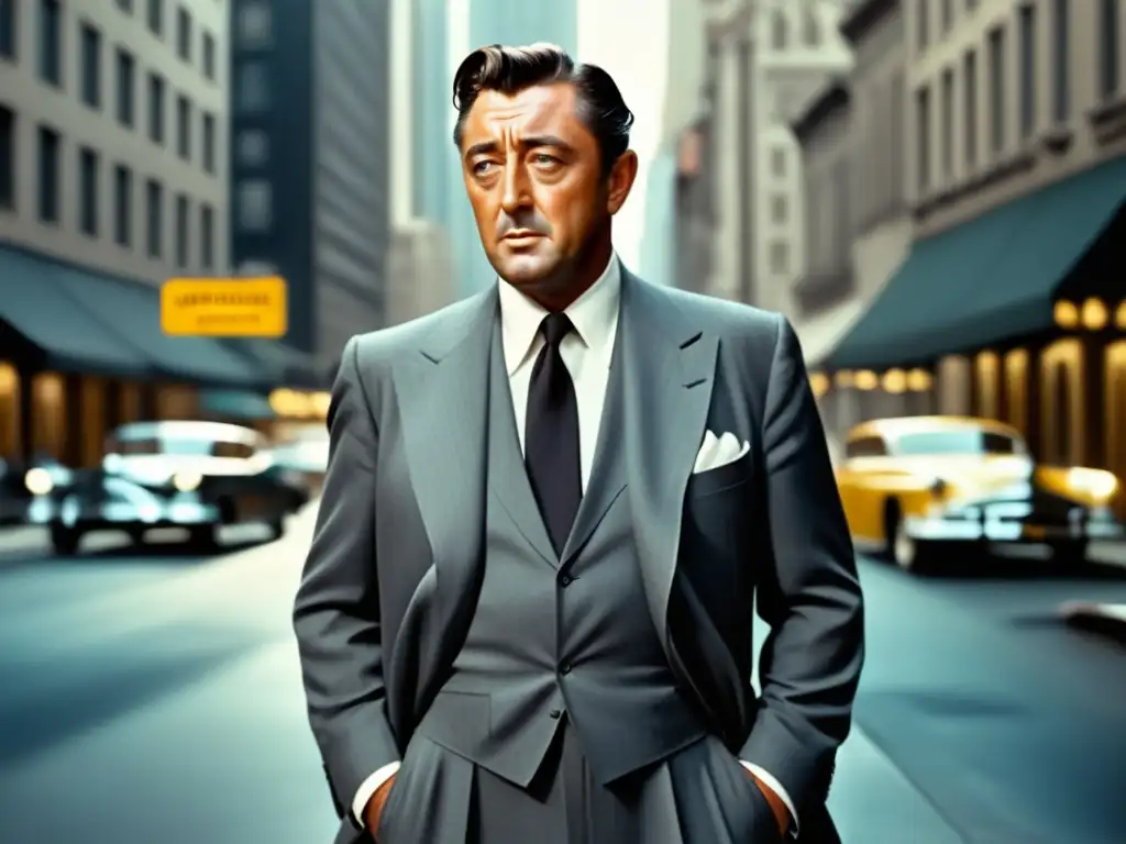 Estilo inconfundible Robert Mitchum en 8k urbano