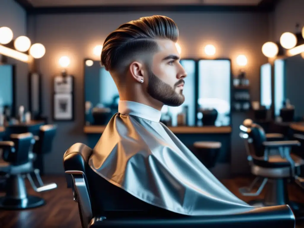 Cortes de pelo hombres pelo grueso, joven con cabello voluminoso y corte moderno en barbería industrial