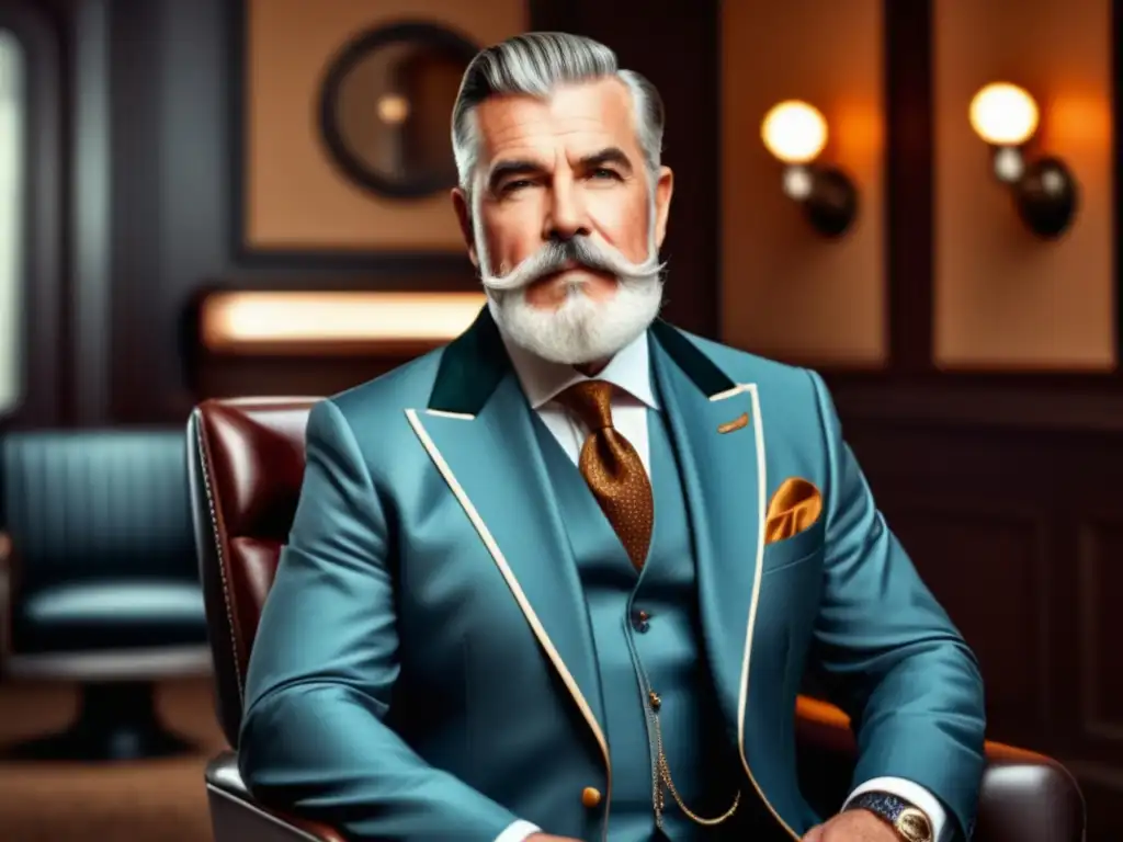 Cuidado de barbas y bigotes en la tercera edad: hombre elegante con barba y bigote bien cuidados, en una peluquería moderna y minimalista