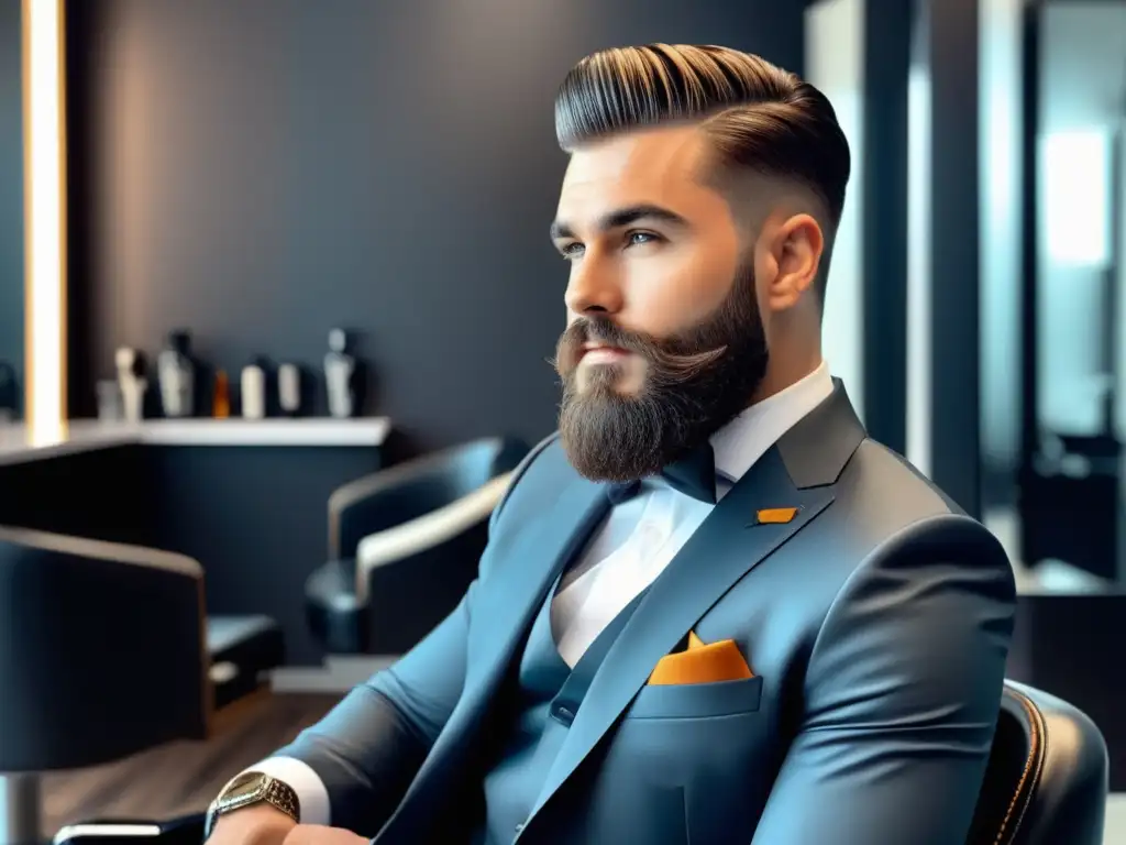 Corte de cabello para hombre con barba en barbershop moderno