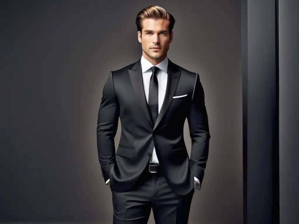 Estilo moda hombres traje negro: Elegancia atemporal, confianza y sofisticación en un hombre usando un traje negro perfectamente adaptado