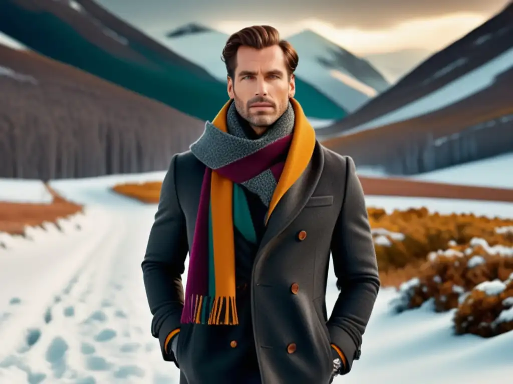 Hombre elegante con accesorios imprescindibles para invierno