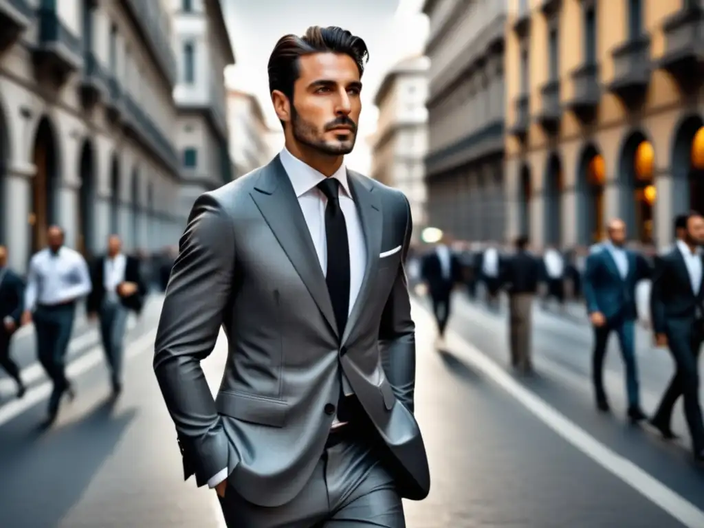 Hombre italiano moderno en Milán, la capital de la moda, representando tendencias de moda masculina estilo italiano