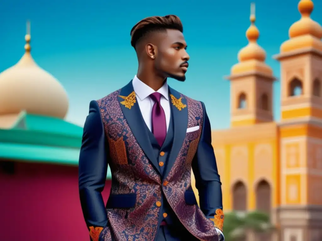 Modelo masculino con traje y tendencias moda masculina global