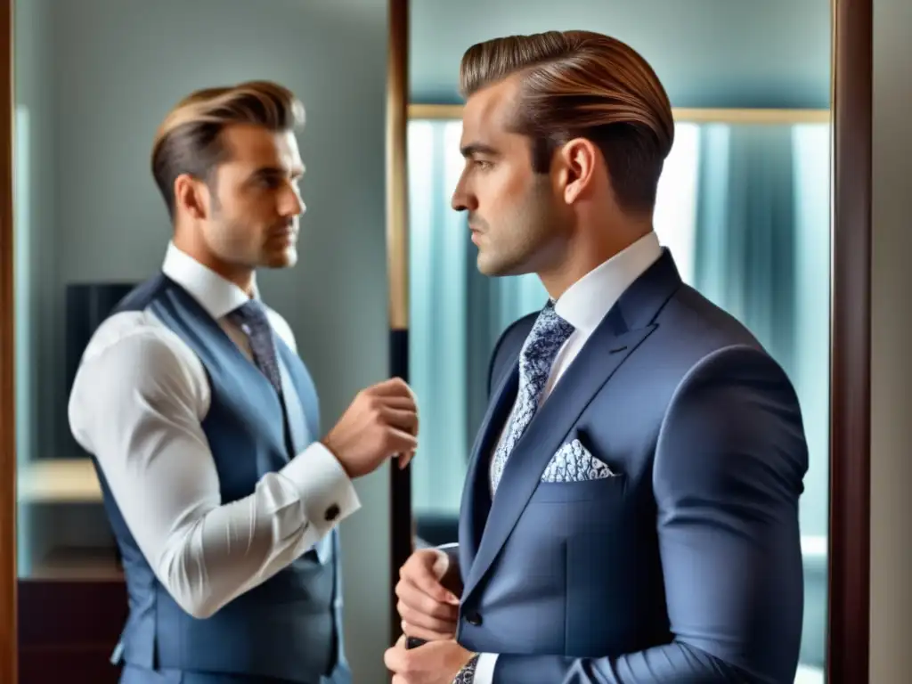 Hombre elegante seleccionando su atuendo, reflejando la conexión entre estilo personal e identidad masculina