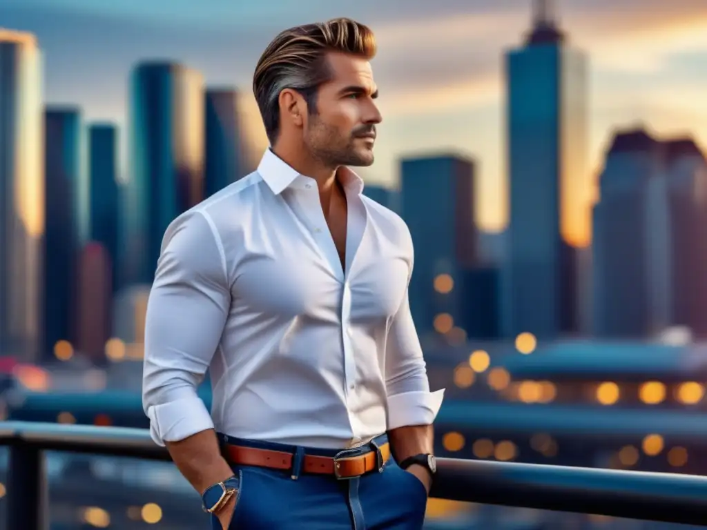 Transformación del look casual con accesorios: hombre elegante en camisa blanca con accesorios modernos