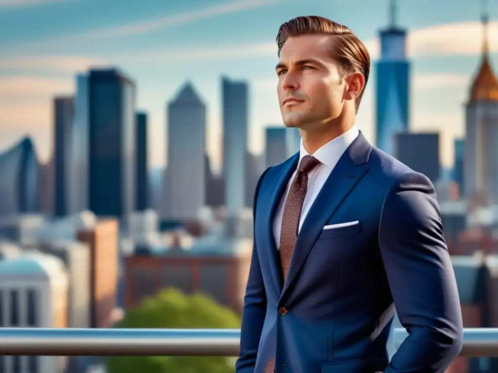 Hombre elegante en ciudad con traje azul combinando zapatos para hombres