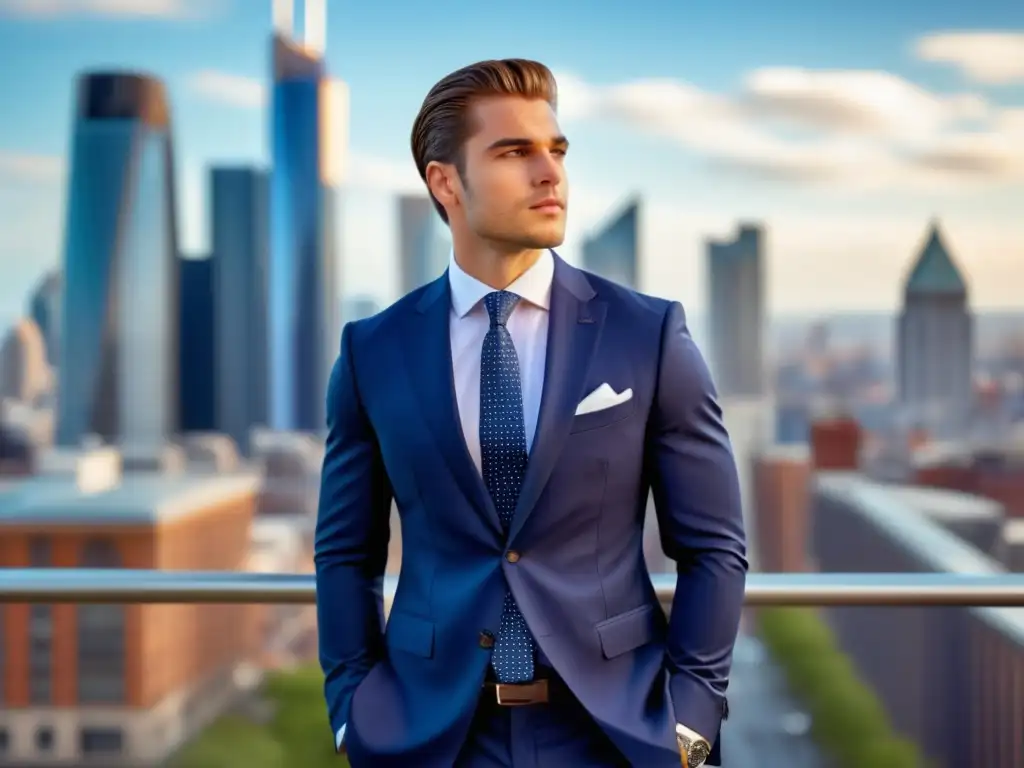 Hombre elegante en ciudad, moda masculina autoestima