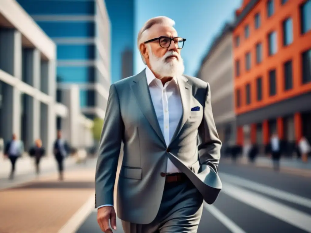 Estilo masculino tercera edad caminando con confianza en la ciudad