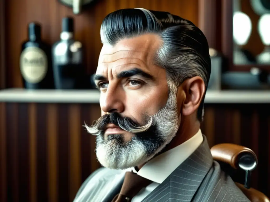 Hombre maduro en barbershop vintage, estilo vintage masculino madureño