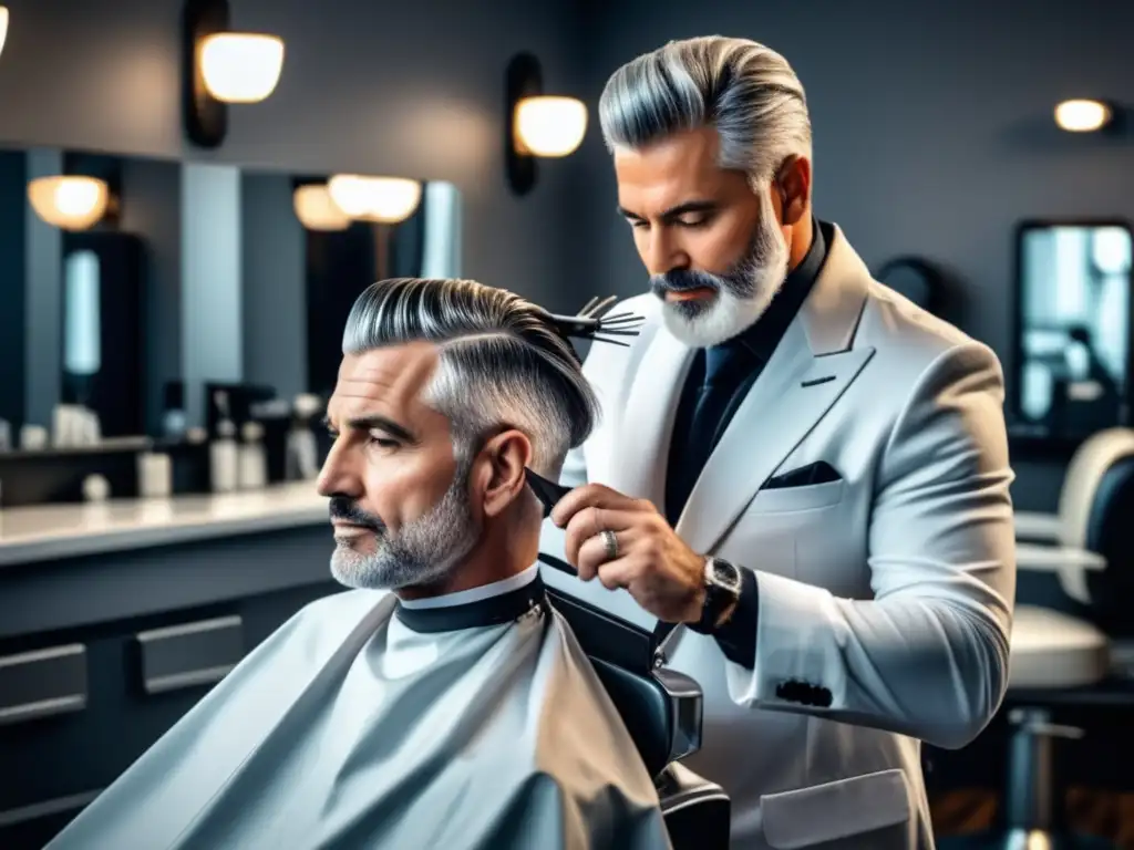 Cortes de pelo para hombres canosos en una moderna barbería con estilo