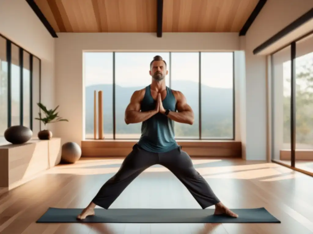 Estudio de yoga moderno con estética masculina