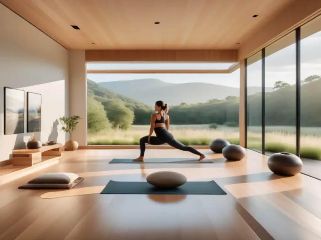 Estudio de yoga moderno con hombres practicando ejercicios de respiración