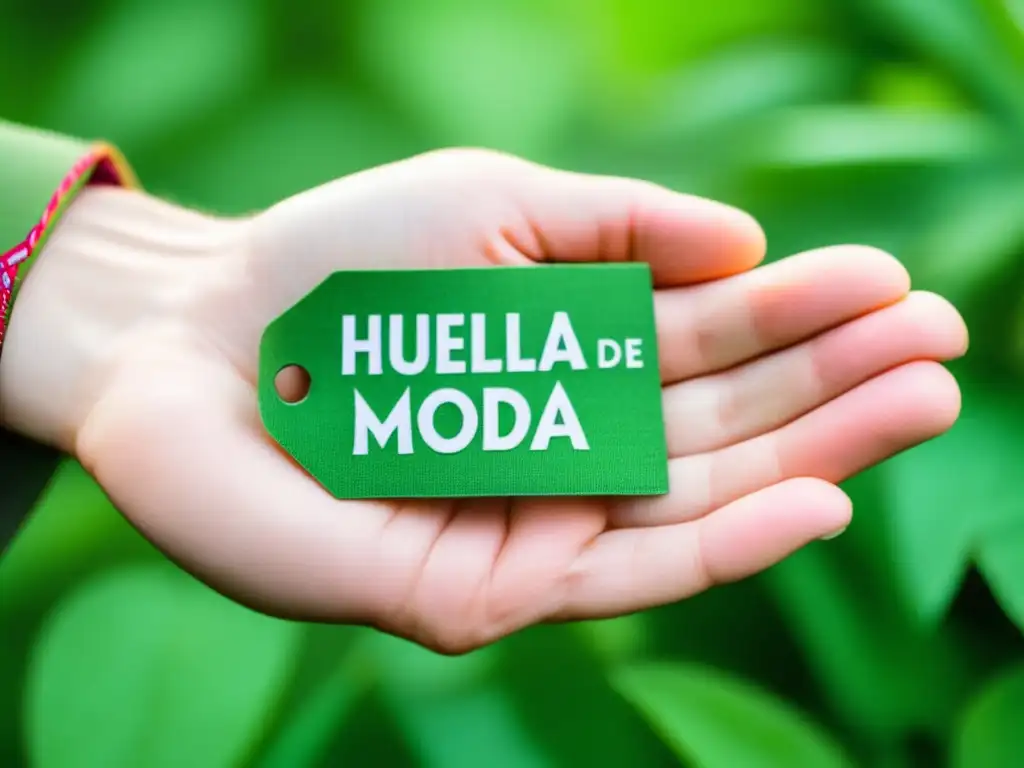 Mano de hombre moderno sosteniendo etiqueta de tela ecofriendly 