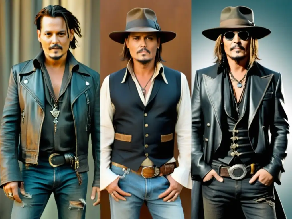 Tendencias moda masculina Johnny Depp: Evolución de estilo icónico y rebelde a ícono de la moda urbana, con detalles vibrantes y texturas cautivadoras