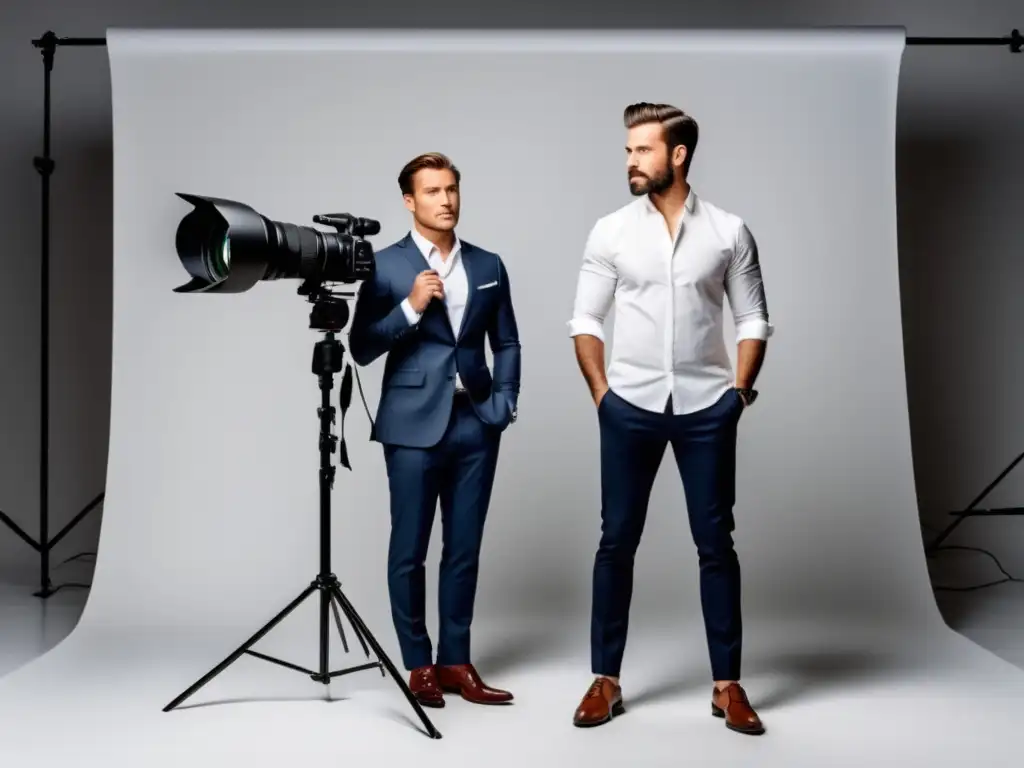 Un fotógrafo ajustando cámara para fotografiar looks masculinos con estilo