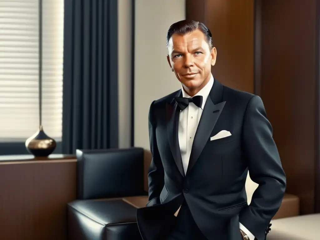 Moda masculina influencia Frank Sinatra - Elegante imagen en 8k captura esencia del estilo de moda masculina de Sinatra en el siglo XX