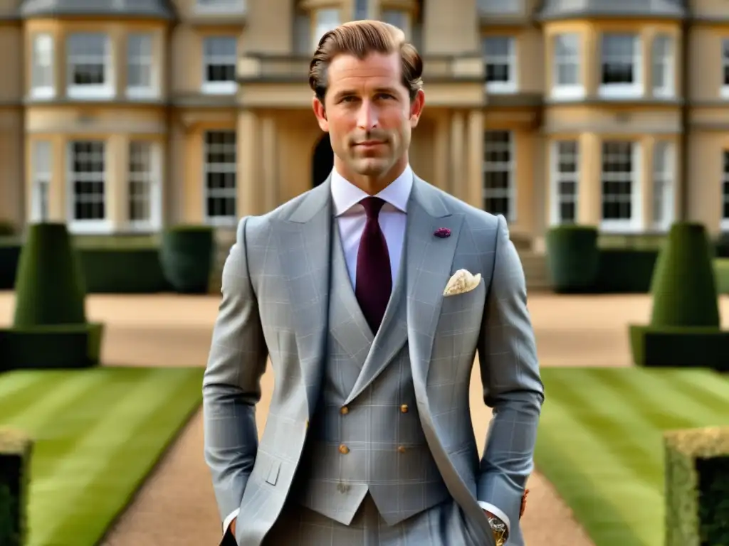 Hombre elegante en traje a cuadros Prince of Wales, reflejando la esencia de la moda masculina británica y las tendencias actuales