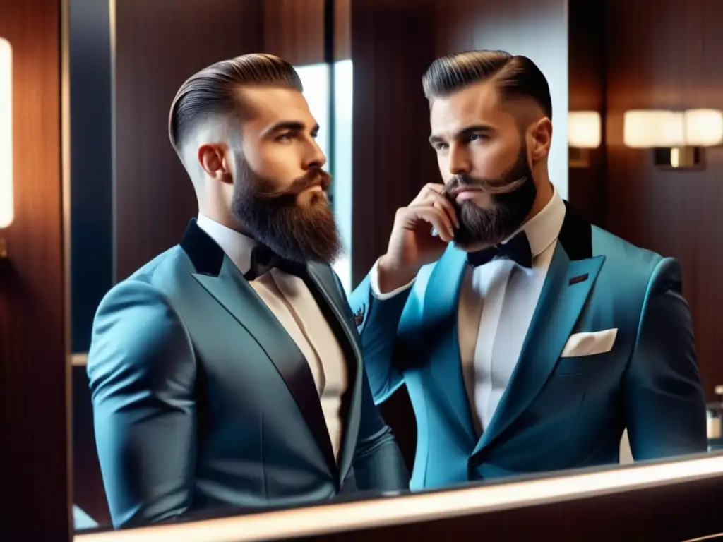 Importancia detalles vestimenta estilo madureño, hombre elegante cuidando su barba en un espejo