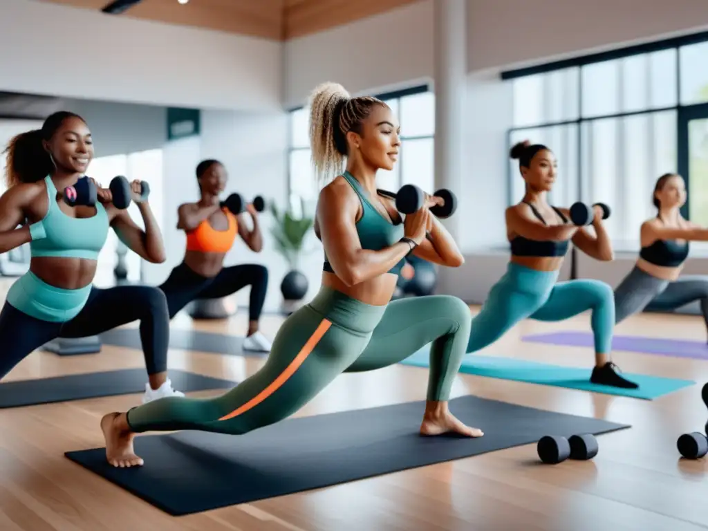 Rutina de cuidado de la piel activa en un gimnasio vibrante y moderno, con diversidad y energía