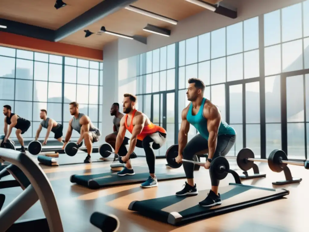 Un gimnasio moderno con equipo de última generación y ambiente vibrante