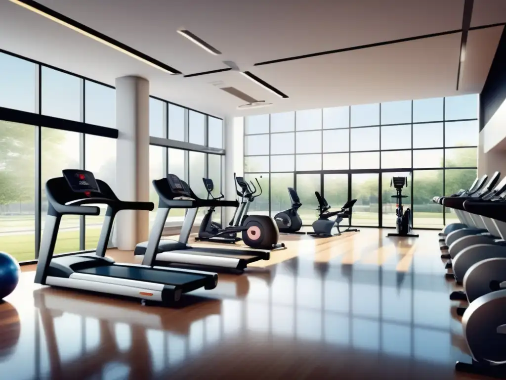 Un gimnasio moderno y vibrante con equipos futuristas