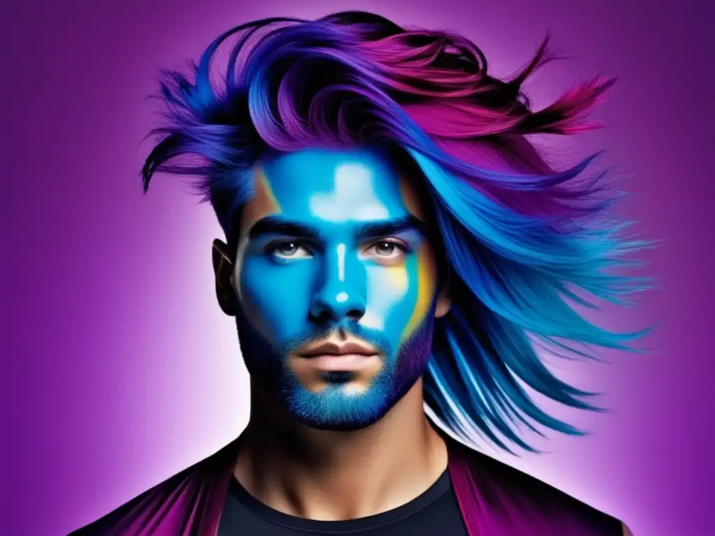 Tintes para cabello masculino: guía completa - Hombre con cabello teñido en degradado de colores vibrantes, estilo moderno y efecto impactante