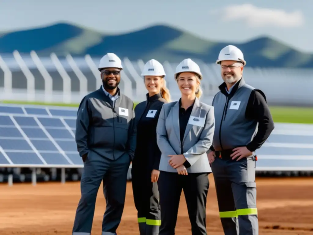 Técnicos en vestimenta técnica energías renovables en granja solar