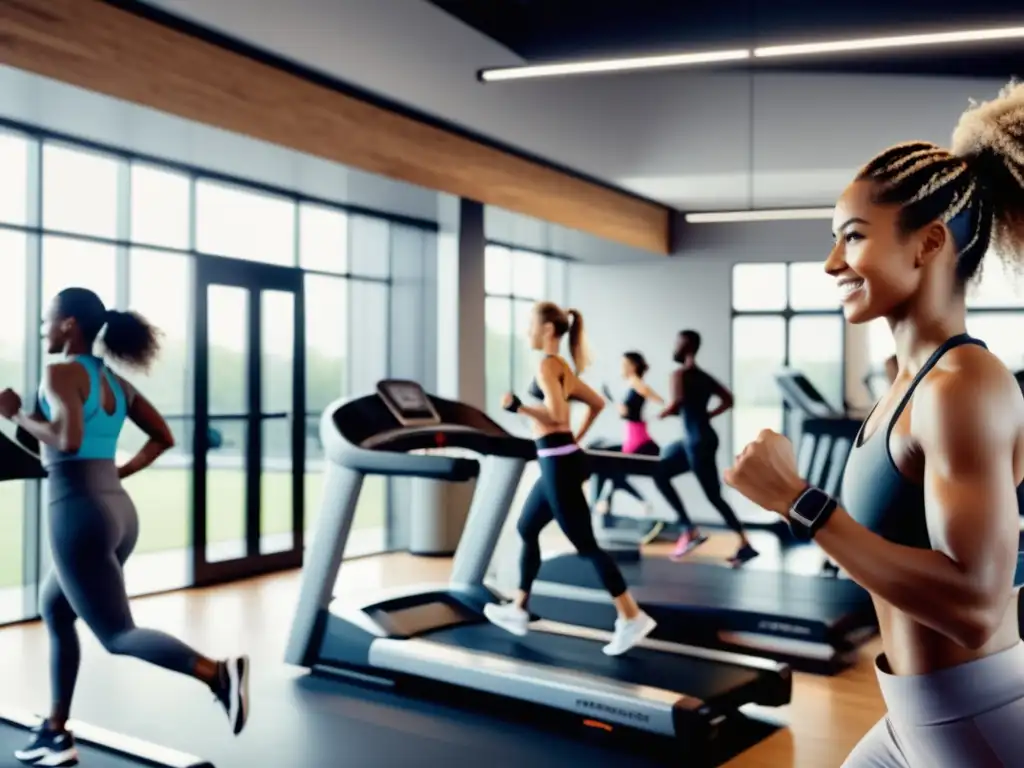 Diverso grupo de personas activas en un moderno estudio de fitness, destacando la importancia de invertir en activewear de calidad