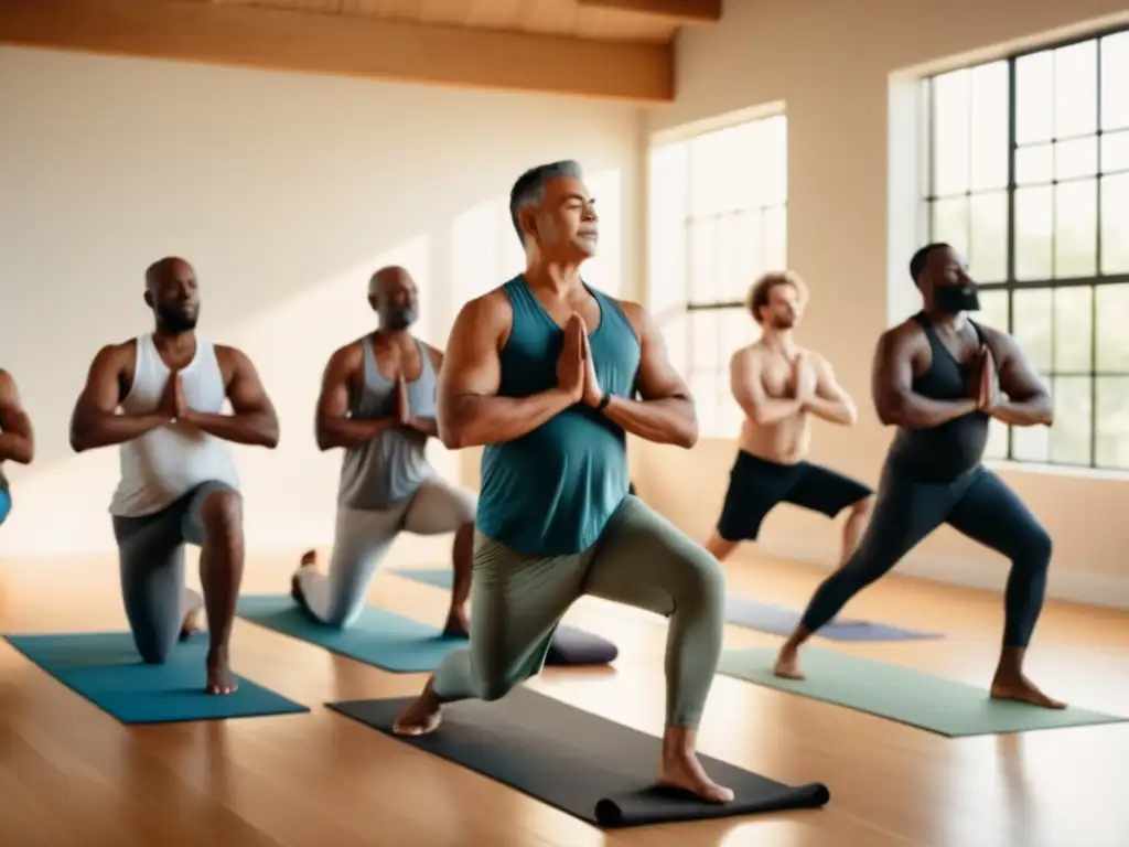 Hombres practicando yoga, inclusividad y beneficios del yoga para hombres