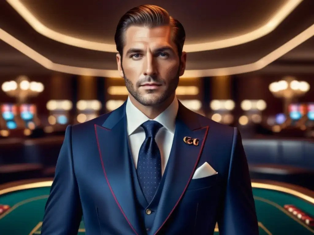 Hombre con traje Gucci en casino - Gucci tendencias moda masculina