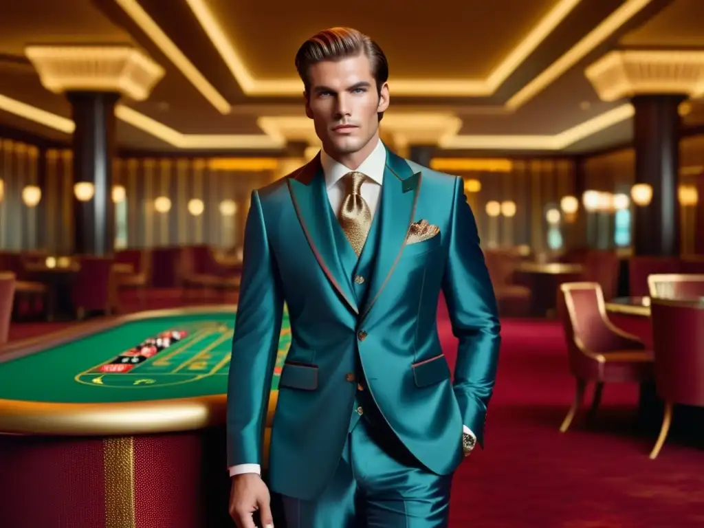 Gucci: Tendencias moda masculina, traje elegante en casino opulento