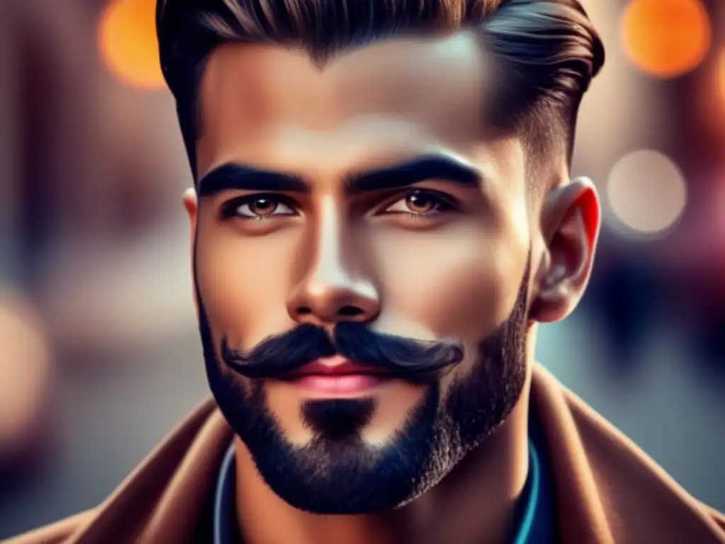 Corte de pelo hombre rostro corazón: joven apuesto con barba y peinado moderno, destacando sus rasgos faciales y estilo