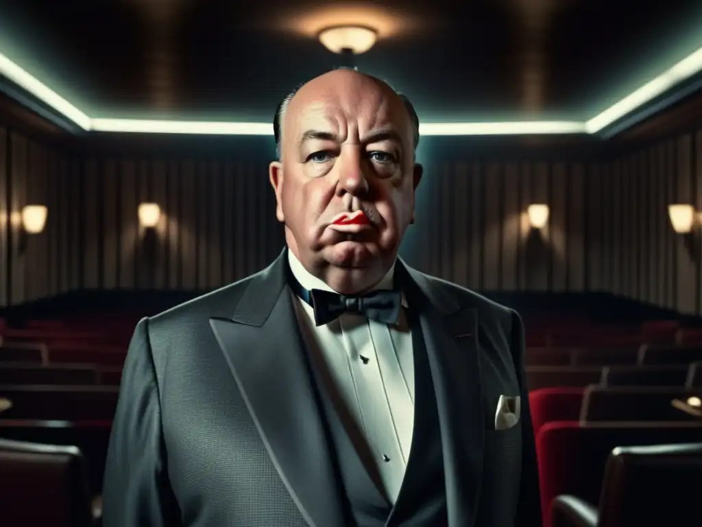 Estilo masculino en películas Hitchcock: Alfred Hitchcock, elegancia y misterio en una imagen 8k