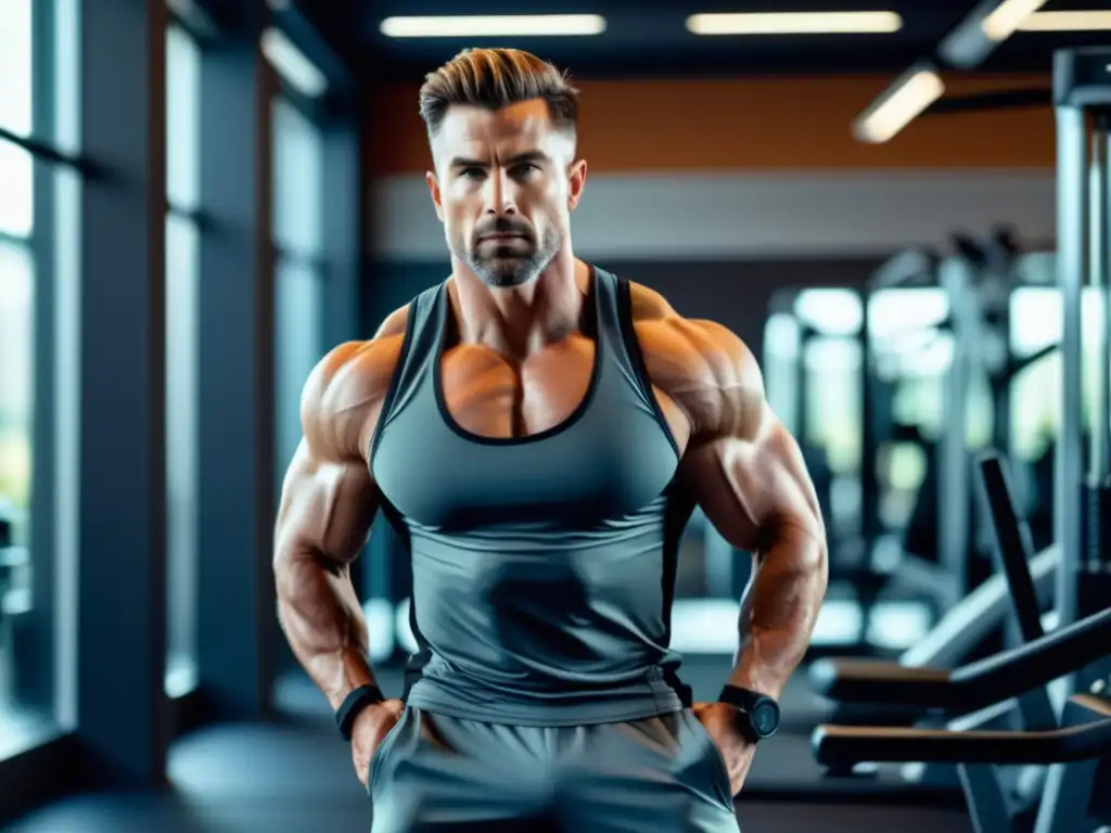 Hombre seguro usando activewear en gimnasio moderno - Beneficios activewear moda masculina