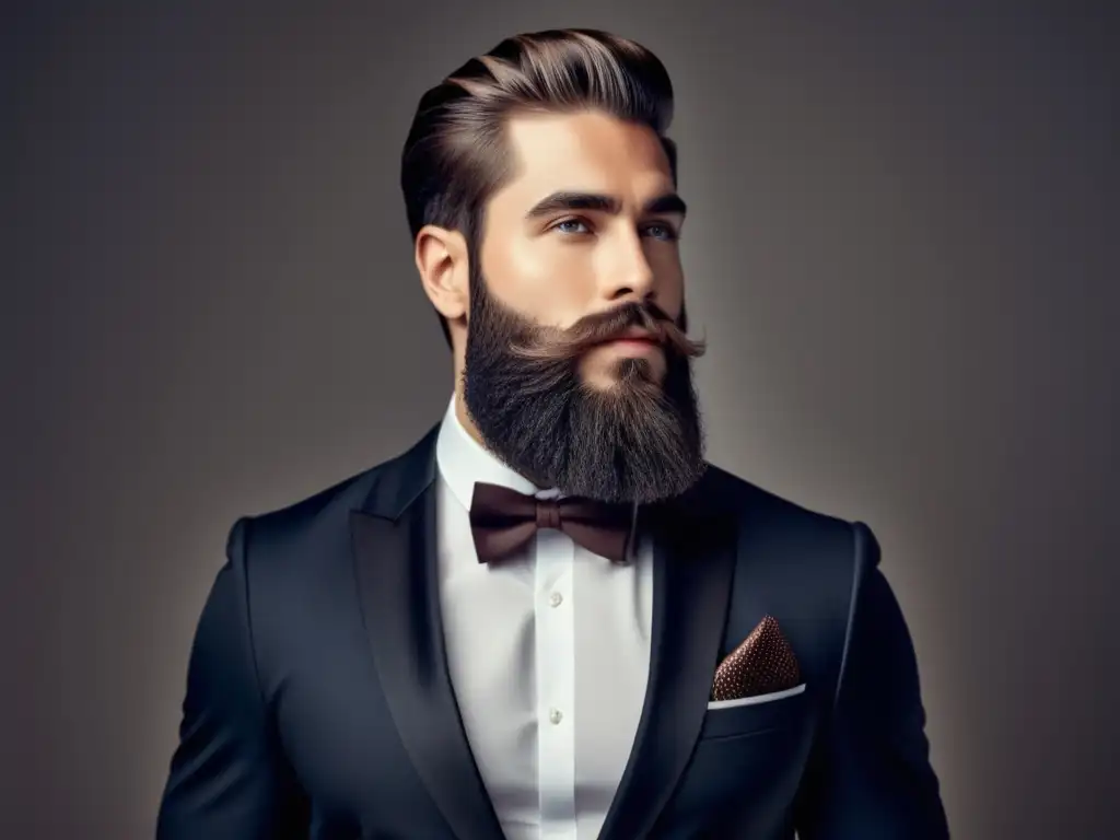 Hombre con barba bien cuidada y estilo, fondo minimalista