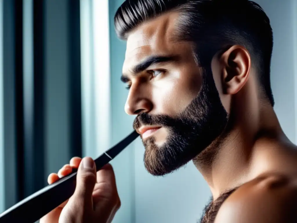 Hombre elegante preparándose para afeitarse en un baño moderno - Consejos para el estilo elegante masculino