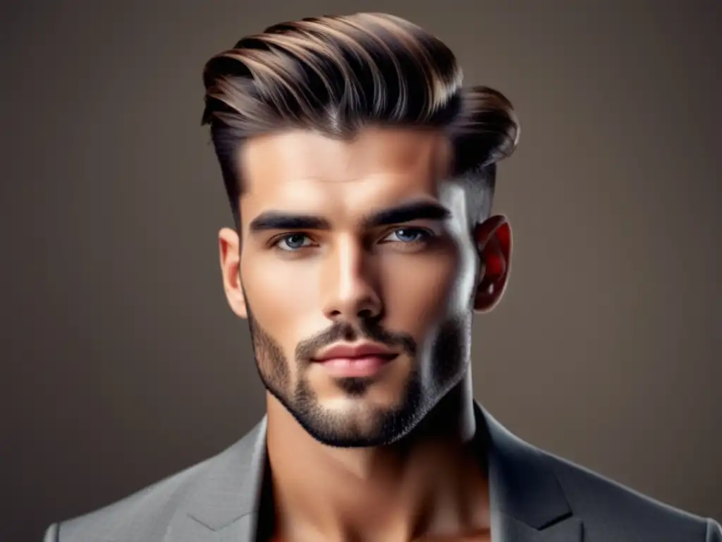 Modelo masculino con rostro cuadrado y corte de pelo moderno, estilo y profesionalismo