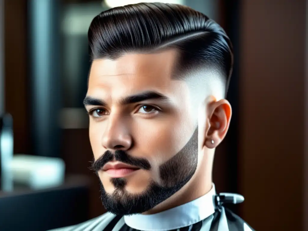 Corte de pelo para hombres con rostro cuadrado y estilo moderno, detalle y precisión del barbero