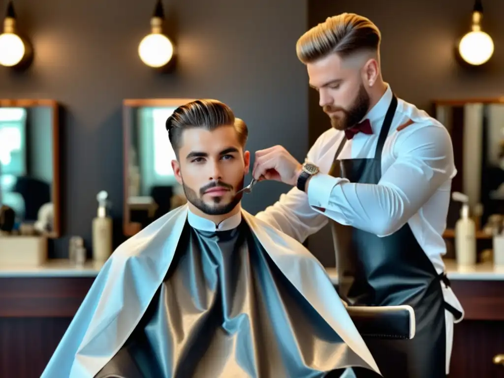 Corte de pelo hombre rostro corazón en silla de barbero, con profesional y estilo