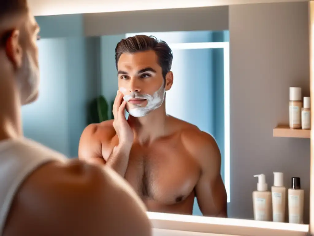 Hombre cuidando su piel con productos para el cuidado masculino