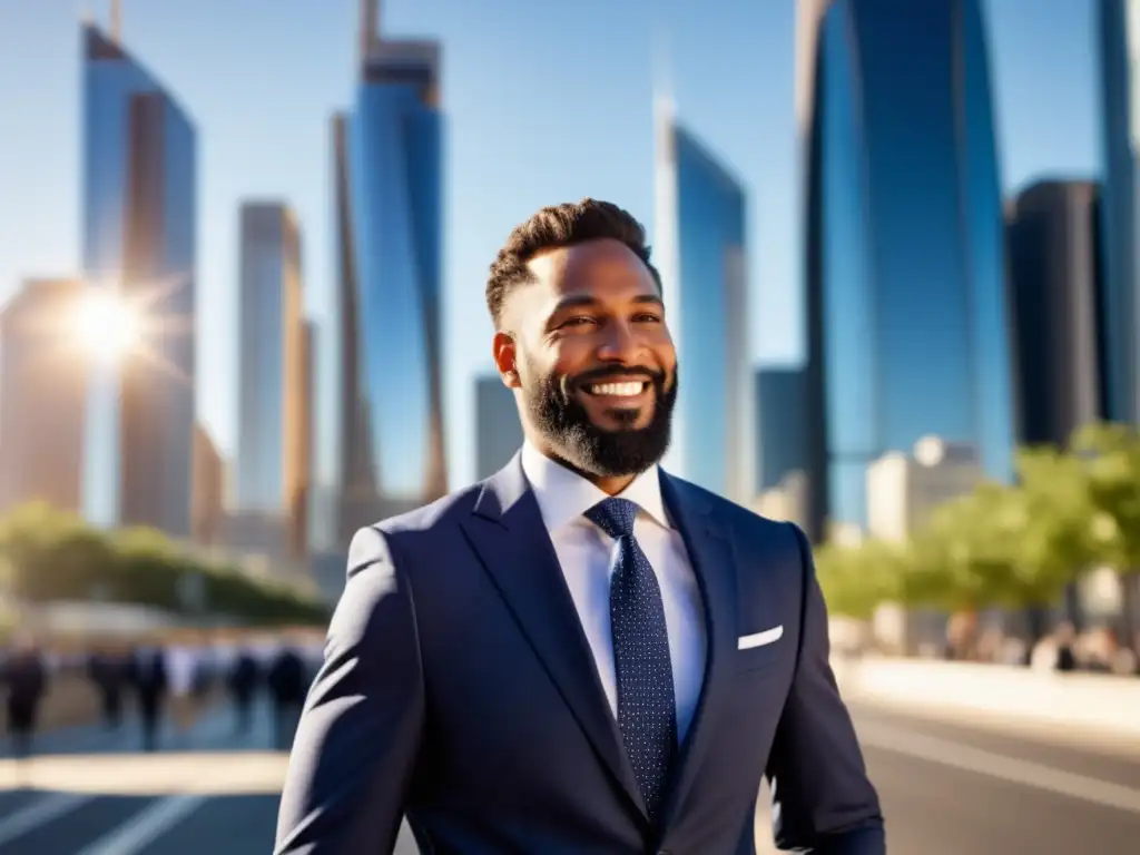 Hombre elegante caminando confiado en la ciudad, influencia de la moda masculina