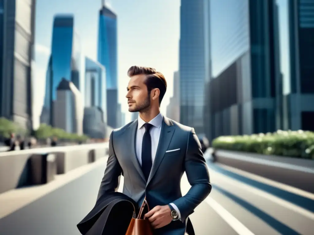 Hombre contemporáneo con bolsos versátiles, estilo y profesionalismo en la ciudad