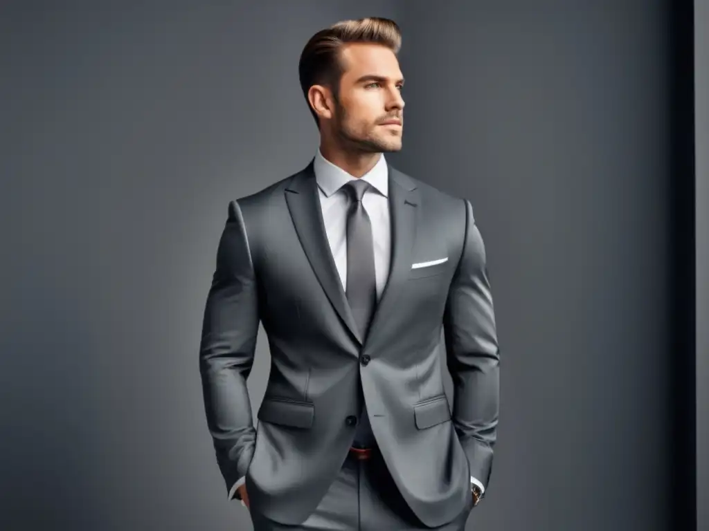 Hombre con postura perfecta y elegante en traje gris: Importancia de la postura para la apariencia masculina