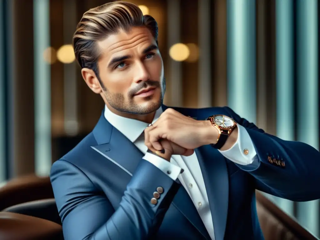 Hombre elegante muestra relojes de lujo - Accesorios de moda masculina actual