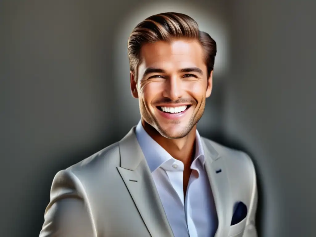 Importancia higiene bucal masculina: Sonrisa radiante y estilo profesional representan cómo cuidar los dientes mejora la apariencia